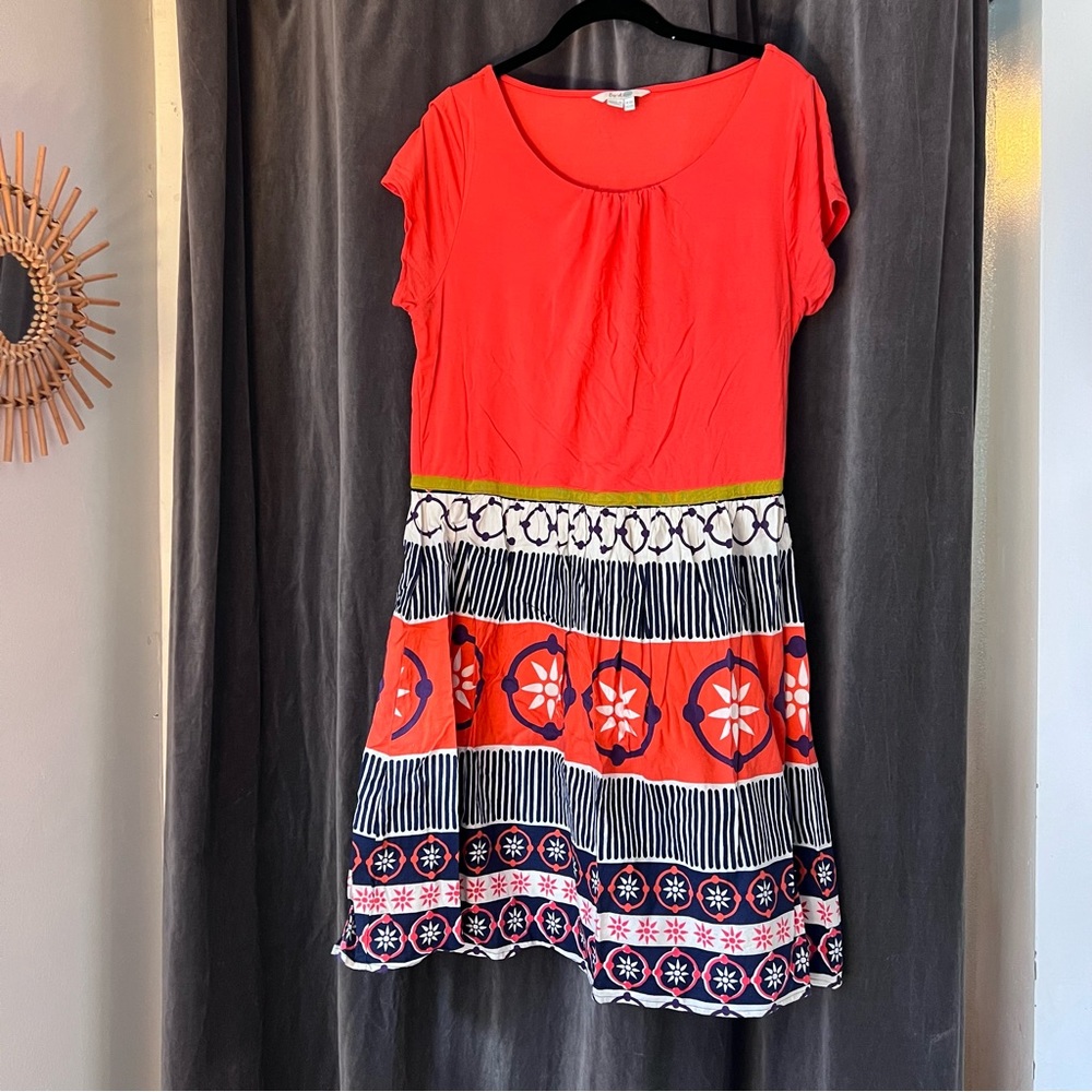 Boden Francine Mixed Media Dress Women’s Size 12 Fit and Flare Knee Length Boho